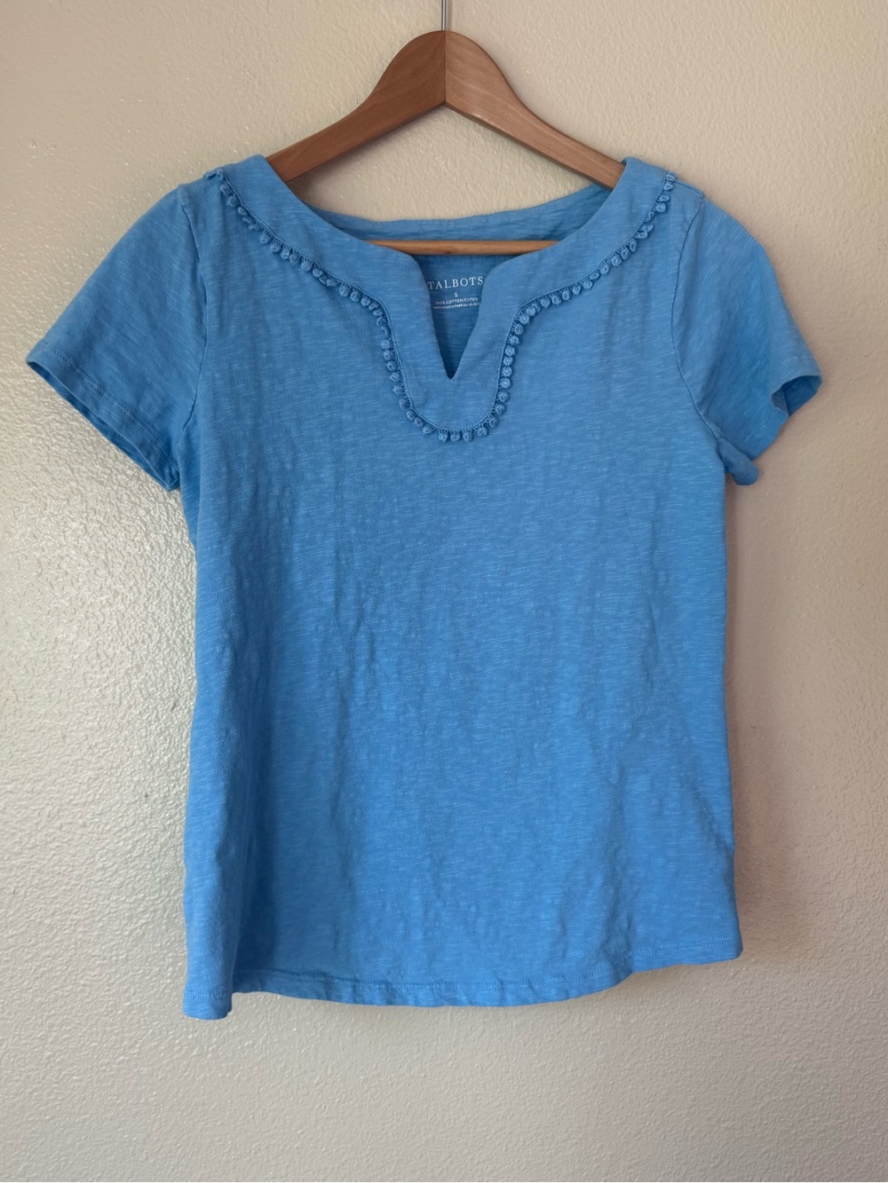 ❇️Talbots Blue Short-Sleeve Embellished Notch Neck Top 2 for $22❇️
